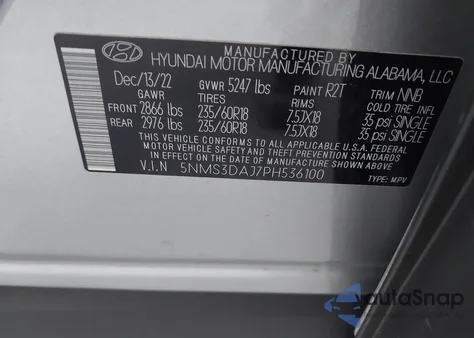2023 Hyundai Santa Fe Sel из США, поврежденный, VIN 5NMS3DAJ7PH536100